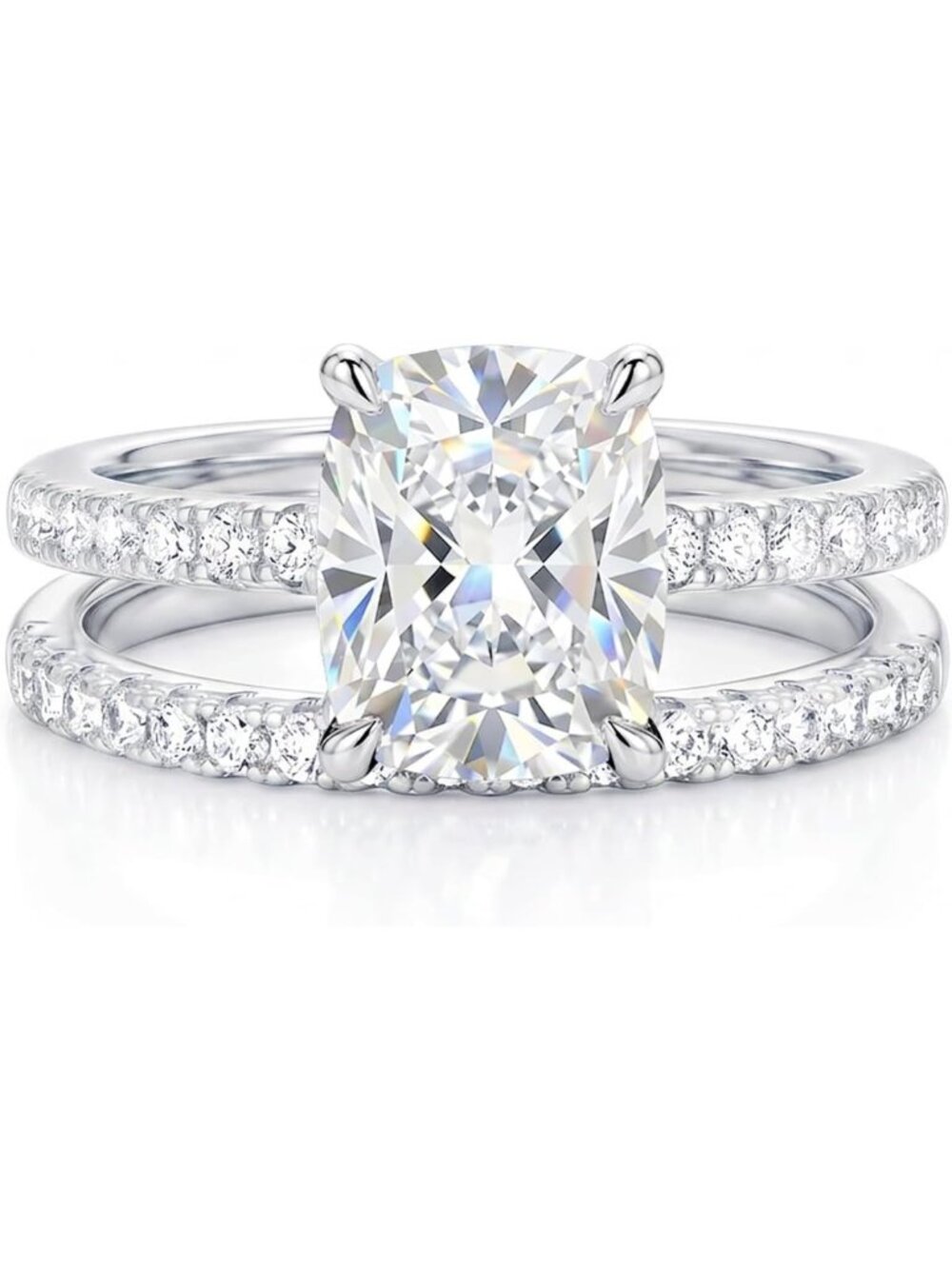 Waterproof 14K Gold Plated Elongated Cushion Cut Engagement Ring Set, CZ Wedding